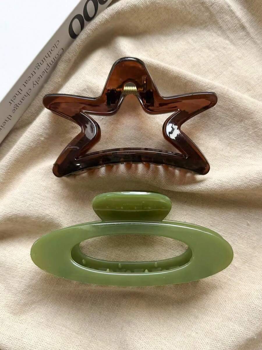 2件/1件 女款 11.5cm/4.53in 棕色星形綠色橢圓大號輕量塑膠髮夾,時尚百搭高級優雅極簡純色髮飾,適用日常出門、休閒、派對、通勤,專為紮髮、盤髮、洗臉、沐浴、化妝、穿搭搭配、髮飾、海灘度假髮夾 - 彩色 - 查看 1