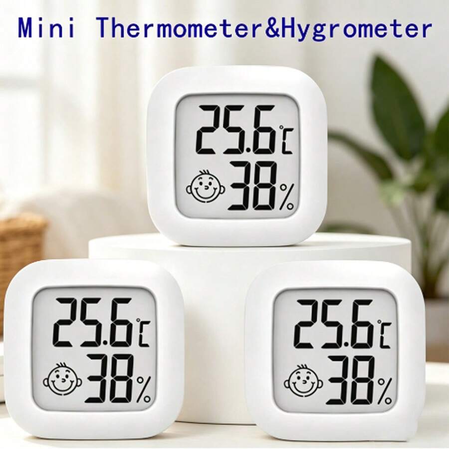 Mini Electronic Temperature And Humidity Meter, High Precision Indoor Digital Thermometer For Home, Baby Room Hygrometer, Desktop Room Thermometer, Smiling Face Comfort Display Mini Thermometer - White - View 1