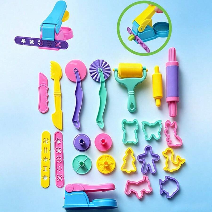 22pcs Plastic Craft Model Tool Set | Includes Rolling Pin, Cutter, Scraper, Shaping Tools, Suitable For Home Or Classroom, Shapes Include Star, Heart, Bone, Etc. (Random Color)