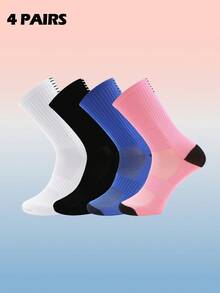 4 Pairs Crew Compression Cycling Socks For Men & Women, Suitable For Cycling, Running, Hiking Sport, Gym,Tennis, Golf, Working. - Multicolor - View 7