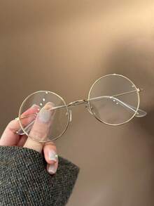 1pc Unisex Vintage Round Metal Full Frame Gold Thin Rim Decorative Non-Prescription Glasses, Prevent Visual Fatigue, For Computer, TV, Gaming And Phone Use, Transparent Lens Eye Protection Fashion Glasses - Clear - View 9