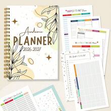 DANPERJI 1pc 5.5x8.3 Inch Teaching Assistant Illustration Design 2026-2027 Teacher Planner Pencil Stripe Illustration Design Teacher Schedule Notebook Lesson Planning/Classroom Management/Teaching Plan Book School Supplies - Leaf Pattern - View 7