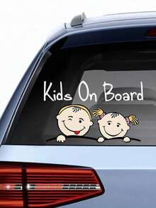 1 pieza Pegatina impermeable para coche con diseño lindo de hermanos niños a bordo, calcomanía de advertencia de para bebé para decoración de ventana trasera - Multicolor - Ver 6