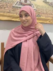 1pc Chiffon Muslim Headscarf Sun Protection Square Scarf Beach Solid Color Casual Scarf Large Square Scarf 140*140cm - Pink - View 3
