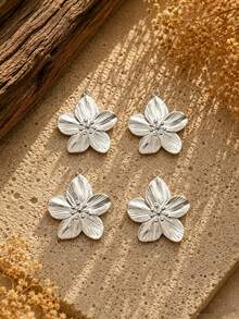 4/10pcs Fashion Versatile 18K Gold Plated Stainless Steel Flower Floral Small Pendant Set, Couple Valentine's Day Necklace Bracelet Pendant Charm DIY Jewelry Accessories - Multicolor - View 8