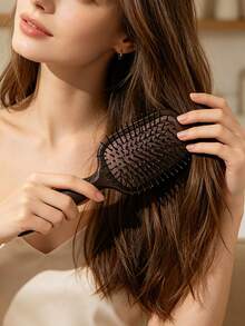 1pc/Set Retro Dark Brown Air Cushion Large Paddle Brush, Air Cushion Massage Detangling Comb For Long And Curly Hair, Universal Home Hair Styling Brush For Scalp Care, Volumizing And Daily Hair Care For Men And Women - Brown - View 6