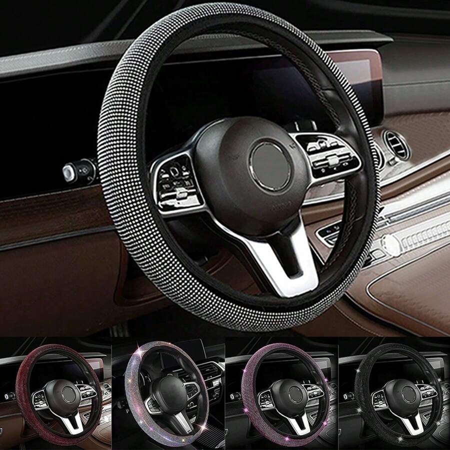 1 pieza Funda de volante de coche con decoración de strass, accesorios de coche para mujeres, funda de volante para mujeres, accesorios de coche