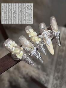 新款 3D 夢幻蝴蝶花環復古圖案花卉婚禮美甲模具 - 無色 - 查看 7