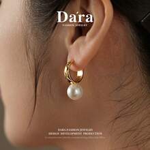 DARA Freshwater White Pearl Stud Earrings, 10-11mm Near Round High Luster Slight Flaw, Luxury Gift Box For Mother, Wife, Women, Holiday Gift - White Gold - View 3