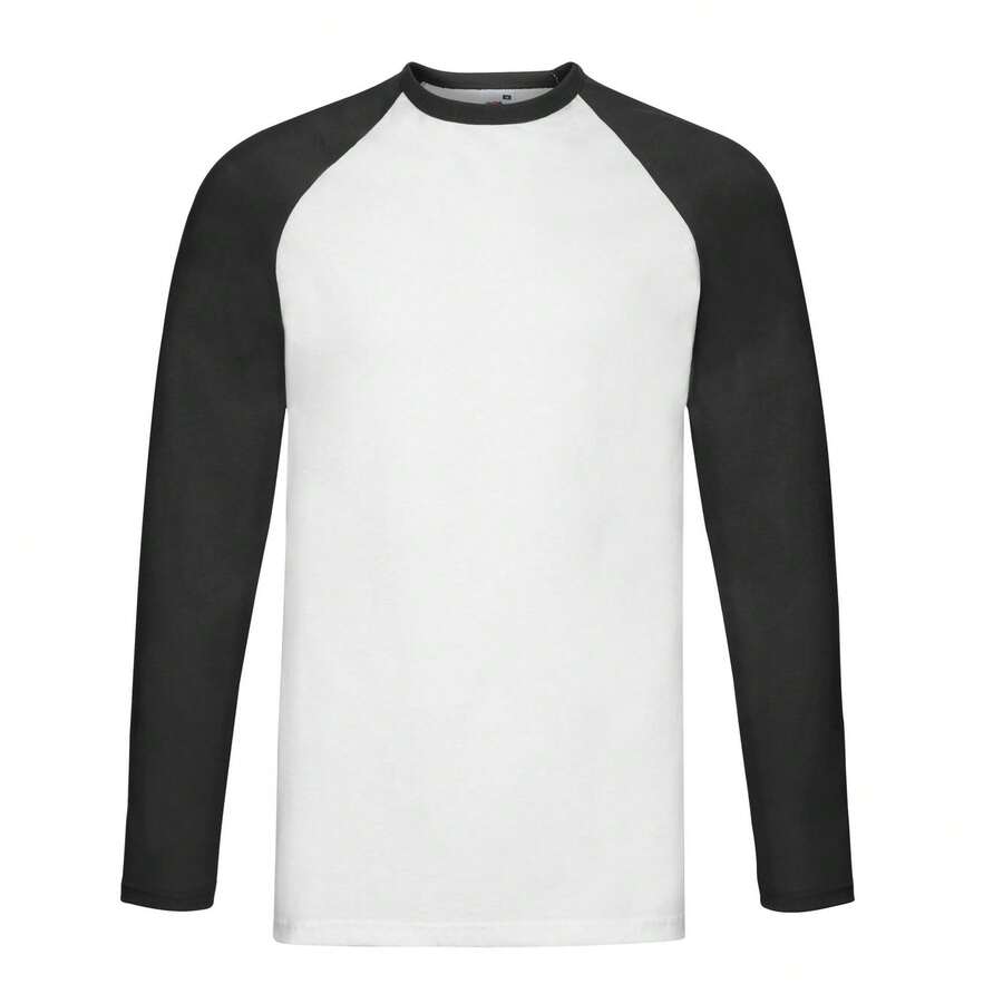 Fruit Of The Loom Mens Contrast Long-Sleeved Baseball T-Shirt - White/Black - View 1