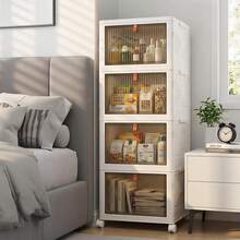 136Qt Large Storage Bins With Lids, 4 Tier Stackable Storage Cabinet With Wheels & Clear Doors, Foldable Plastic Closet Organizer For Bedroom, Bathroom & Kitchen - View 6