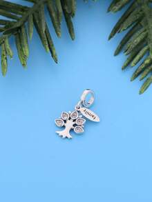 RADIVIDE 1pc 925 Sterling Silver Family Tree Pendant Charm, Inlaid With Transparent Cubic Zirconia Leaf Engraved Family Tag Pendant Bead, Suitable For European Style Bracelets, Family - Silver - View 3