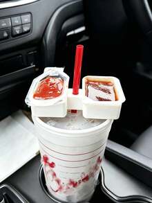 Universal Car Cup Holder Insert, 2-Compartment Dip Container, Suitable For Ketchup, Sweet And Sour Sauce, Road Trip Drive-Thru Fast Food Accessory, Driver Use - Multicolor - View 1
