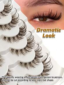 6 pares de pestañas postizas de aspecto húmedo marrón, banda transparente, esponjosas reutilizables, extensibles, para maquillaje dramático rizado y ligero, herramientas de maquillaje - Negro - Ver 4