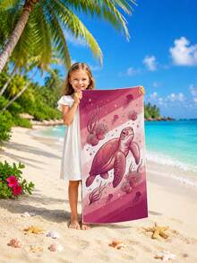 1 Peça Toalha de Praia Infantil com Estampa de Tartaruga Marinha Rosa, Cobertor de Praia Extra Grande de Microfibra Super Macia, Toalha de Banho Super Absorvente, Adequada para Viagem, Piscina, Mergulho, Surfe, Ioga, Camping, Disponível em Vários Tamanhos, Acessórios de Praia - Multicolorido - Visão 9