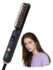 CRASTS Straight Hair Comb, Hair Straightener, Styling Brush, Home Use, Volumizing, Hair Care, Inward Curl, Dry Hair, Anti-Static, Dormitory - Black - View 2
