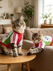 YOKLUN 1pc Pet T-Shirt, Sports Style, Suitable For Spring/Summer/Autumn Pet Clothing, Cute And Lively, Suitable For Cats And Dogs, Can Be Given As A Holiday Gift - Red - View 3