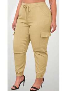 Women's Plus Size Cargo Jogger Pants - Beige - View 3