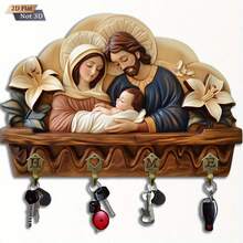 1pc Wooden Nativity Religious Theme Key Hook, Multi-Functional Hook With 4 New "HOME" Metal Hooks, Suitable For All Seasons Wall, Porch And Entryway Decoration - Multicolor - View 6