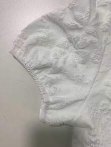 优雅提花圆领泡泡袖荷叶边下摆修身中长连衣裙，适合日常穿着和夏季度假。 - 杏色 - 查看 9