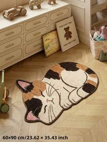 1pc Summer New Arrival, Prone Calico Cat Shaped Decorative Rug, Soft And Absorbent, Decorative Rug, Bedroom Decor, Small Rug, Rug, Home Decor, Living Room Rug, Living Room Small Rug, Bedroom Rug, Living Room Home Decor, Outdoor Rug, Washable Rug - Multicolor - View 3