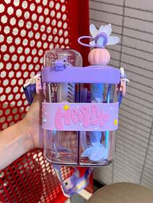 Dual-Drinking Cup Children's Water Bottle, Cute Large Capacity Divided Straw Cup For Boys And Girls Elementary Students Outdoor Drinking - Purple - View 4