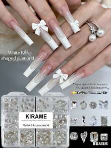 KIRAME 120顆透明尖頭水鑽，K9玻璃多形狀鑽石混裝6-14mm美甲裝飾套組，含點花工具，DIY沙龍美甲，適用聖誕、夏季、假期美甲，美甲配件，美甲鏈條美甲飾品 - 白色 - 查看 8