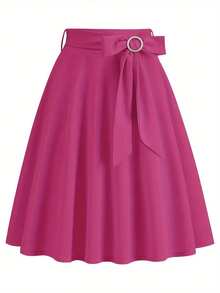 Vestido + Vestido de color sólido con lazo frontal - Rosa Fucsia - Ver 3