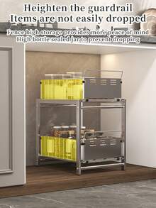 Double Layer Pull-Out Kitchen Cabinet Storage Rack, Under Sink Sliding Organizer With Raised Anti-Drop Guardrail,Pull-Out Basket Greatly Improve Access Efficiency Of Deep Cabinet Goods,Great For Compact Kitchen And Family Daily Cooking Storage Use. - Multicolor - View 6