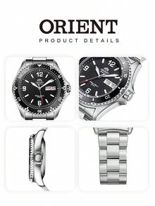 Orient 男士 Mako II 自動潛水錶，黑色錶盤實心鋼錶帶，200M 防水 日期顯示潛水腕錶 FAA02001B9 - 銀色 - 查看 6