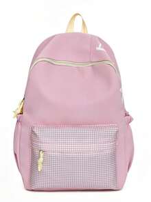 Plaid Soft-Touch Structured Woven Backpack With Wide Padded Shoulder Straps, Front Compartment, Energetic Casual Style For Outings - Multicolor - View 12