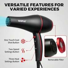 Goiple 19pcs Professional Hair Blow Dryer Kit With Advanced Technology, 3 Heat & 2 Speed Settings For Quick Drying, Anti-Frizz, Glossy Finish, Styling Attachments,Detangling Brush,Hair Clips,Multipurpose Tools,All Hair Types Men And Women Daily Hairstyling - 查看 3