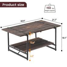 Hodeffior Industrial Coffee Table With 2 Tier Storage Shelf, Rustic Farmhouse Centre Table With Wood Slat Top And Metal Frame, Living Room Coffee Table For Lounge, Flat, Office Or Reception Area - Dark Oak - View 3