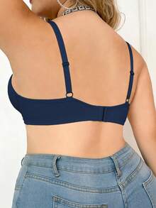 mimilemon Women's Plus Size Navy Blue Silky Cup Push-Up Bra - Comfortable Breathable Seamless Adjustable Straps - Teal Blue - View 8