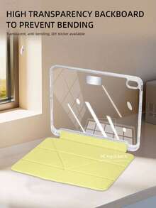 Lemon Yellow Acrylic Y-Shape Foldable Case, Magnetic Closure, Multi-Angle Kickstand, Built-In Pen Slot. High Clear Anti-Bend Anti-Scratch Hard Acrylic Back, Auto Sleep/Wake Function, Minimalist Casual Style. Compatible With IPad 9.7/10.2/10.5/Air4/Air5/10th/10.9/Pro11, Air11(M2)/Air13(M2)/Pro11 13(M4), Air8(M4)2026 11/13 Inch. Note: Minor Hue Deviation Exists From Lighting & Screen Display Variance. - Yellow - View 5