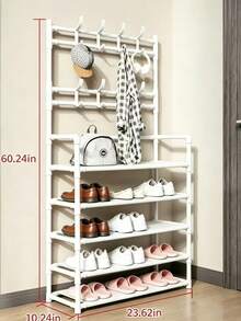 1 Multi-Functional Iron Art Coat And Shoe Rack, 4/5 Tiers, With 8 Hooks - Easy Assembly, Black/White Shoe Rack, Shoe Storage Rack - Multicolor - View 11