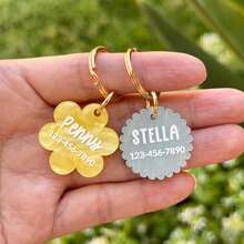 Personalized Acrylic Pet ID Tags, Customized Dog Name, Cat Tags, Customized Name And Phone Number Dog Cat Tags, Anti-Lost Tags, Cute Cat Dog Accessories, Customized Text Heart/Flower/Round/Scallop Shape Keychains, Gift For Pet Lovers - H-pet Identification Tag - View 2