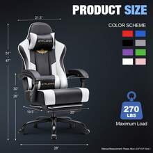 Gaming Chair For Adults Computer Chairs With Footrest Headrest And Lumbar Support Ergonomic Height Adjustable Reclining PC Chair - White - View 3