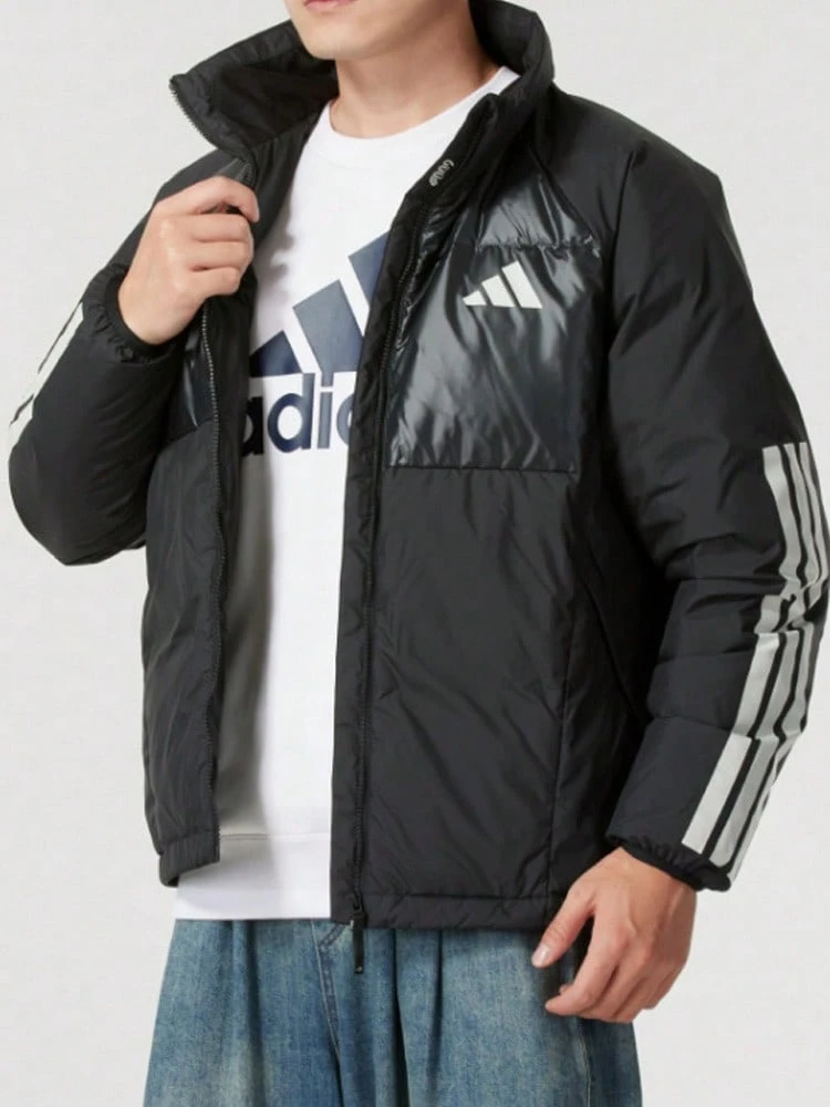 Adidas LW DOWN JKT Windproof And Warm Stand Collar Three Stripes Brand Logo Patchwork Slim Fit Thickened Thermal Lined Men's Style - Black - View 1