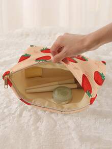 1pc Portable Cosmetic Storage Bag Strawberry Pattern Double-Sided Printed Travel Zipper Makeup Pouch Multi-Functional Toiletry Organizer Bag - Multicolor - View 3