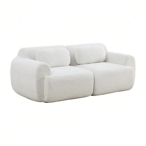 Modular Compression Sofa In Chenille Fabric, Filled With 30D High-Resilience Foam. Easy To Move And Featuring A Non-Slip Base, It Is Ideal For Living Rooms And Other Spaces. Ivory Color. - 象牙白 - 查看 1