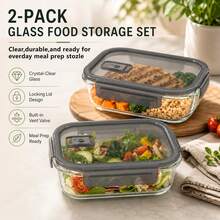 Stozle 2pcs Glass Food Storage Container With Air Vent (Gray) - Airtight Glass Food Container Set - Food Storage Containers With Lids (Snap-Lock) - Microwave, Oven, Freezer, And Dishwasher  - Ideal For Meal Prep - Grey 1040ml - View 8