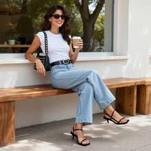 Women Kitten Low Heel Sandals Square Open Toe Ankle Strap Party Wedding Dressy Heeled Sandals - màu đen - Xem 9