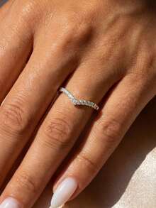 1pc Minimalist V-Shaped Diamond Ring, 925 Sterling Silver, Elegant Jewelry Gift For Women, Suitable For Daily Wear - V-shaped Diamond Ring - White Diamond - View 5