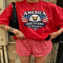 Heartfelt Daily Casual Graphic T-Shirt 100% Cotton Oversized Soft Breathable Casual Crewneck Short Sleeve Top Vintage Aesthetic Red Checkered Shorts Street Style Fashion Lovers Casual Wearers Daily Outfit Enthusiasts Gift Givers - 紅色 - 查看 18
