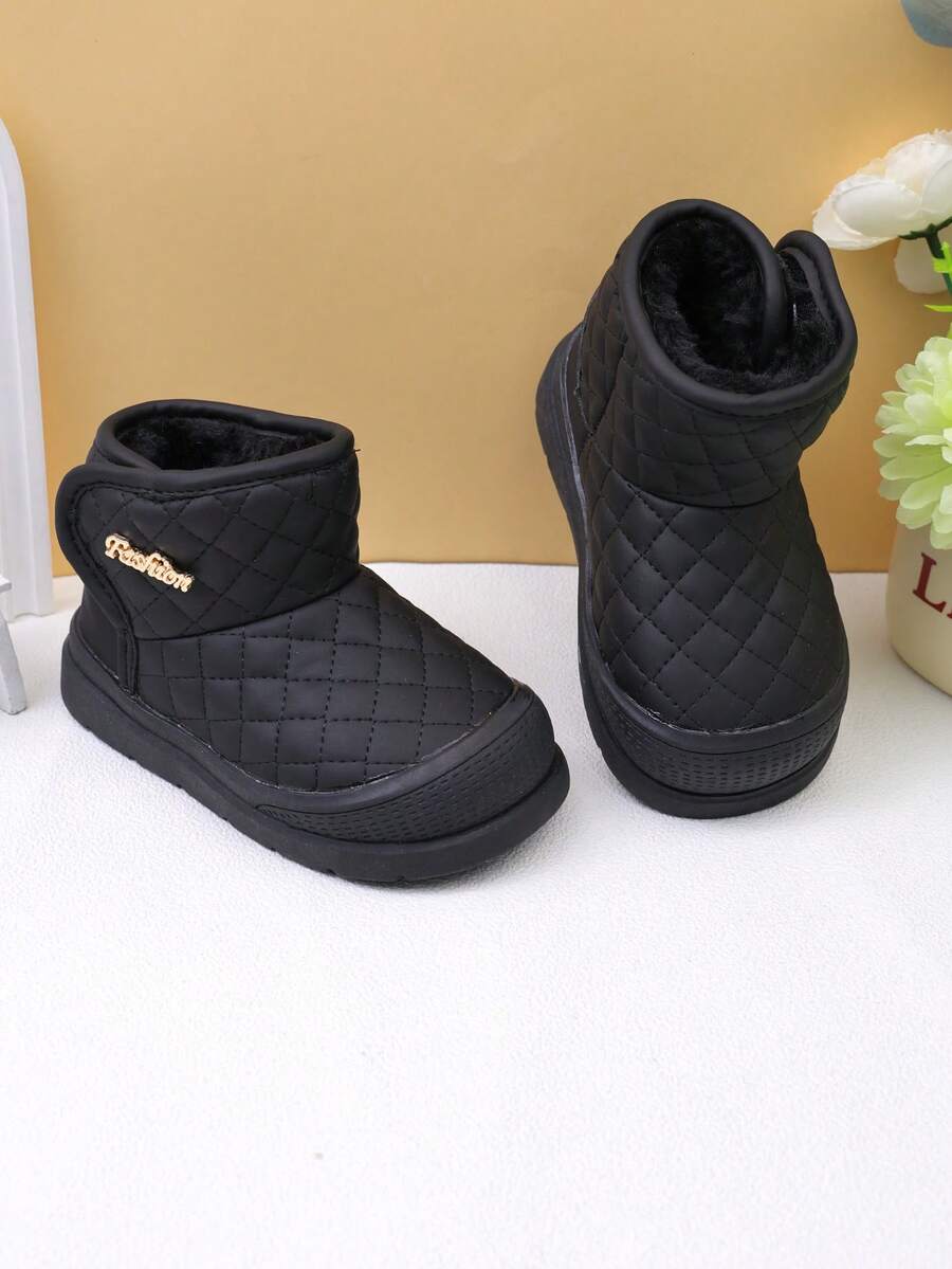New Girls' Quilted Snow Boots, Thickened Fleece Lining Warm Winter Ankle Boots, Toddler Walking Shoes - Black - View 1