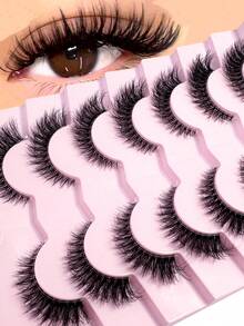 7 Paar neue Katzenaugen-Falschwimpern, natürliche & verlängernde transparente Bandwimpern, ausgestellte Enden zur Augenverlängerung, Kunstnerz-Wimpern, für Make-up - Schwarz - Übersicht 2