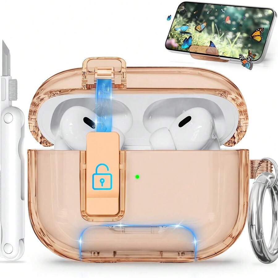 2026新款柔軟TPU保護殼,附手機支架與安全鎖扣,適用於AirPods Pro 3 (2025) - 橘色 - 查看 1