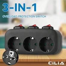 CILIA 1/2 Piezas Adaptador de Enchufe EU con 3 Tomas Schuko, Regleta con Interruptor Independiente, 3 Tomas Horizontales, Toma de Pared sin Cable, Toma Múltiple, Blanco/Negro - Ver 4