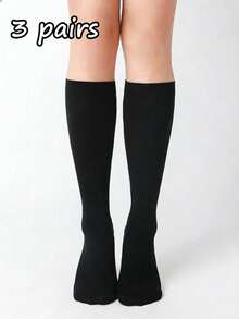 1/3/5/8 Pairs Women's Black Velvet Over-The-Knee Socks, Simple And Versatile - Black - View 10
